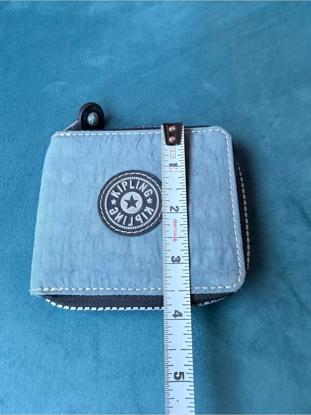 Kipling Light Blue Canvas Zip Wallet with Logo Patch